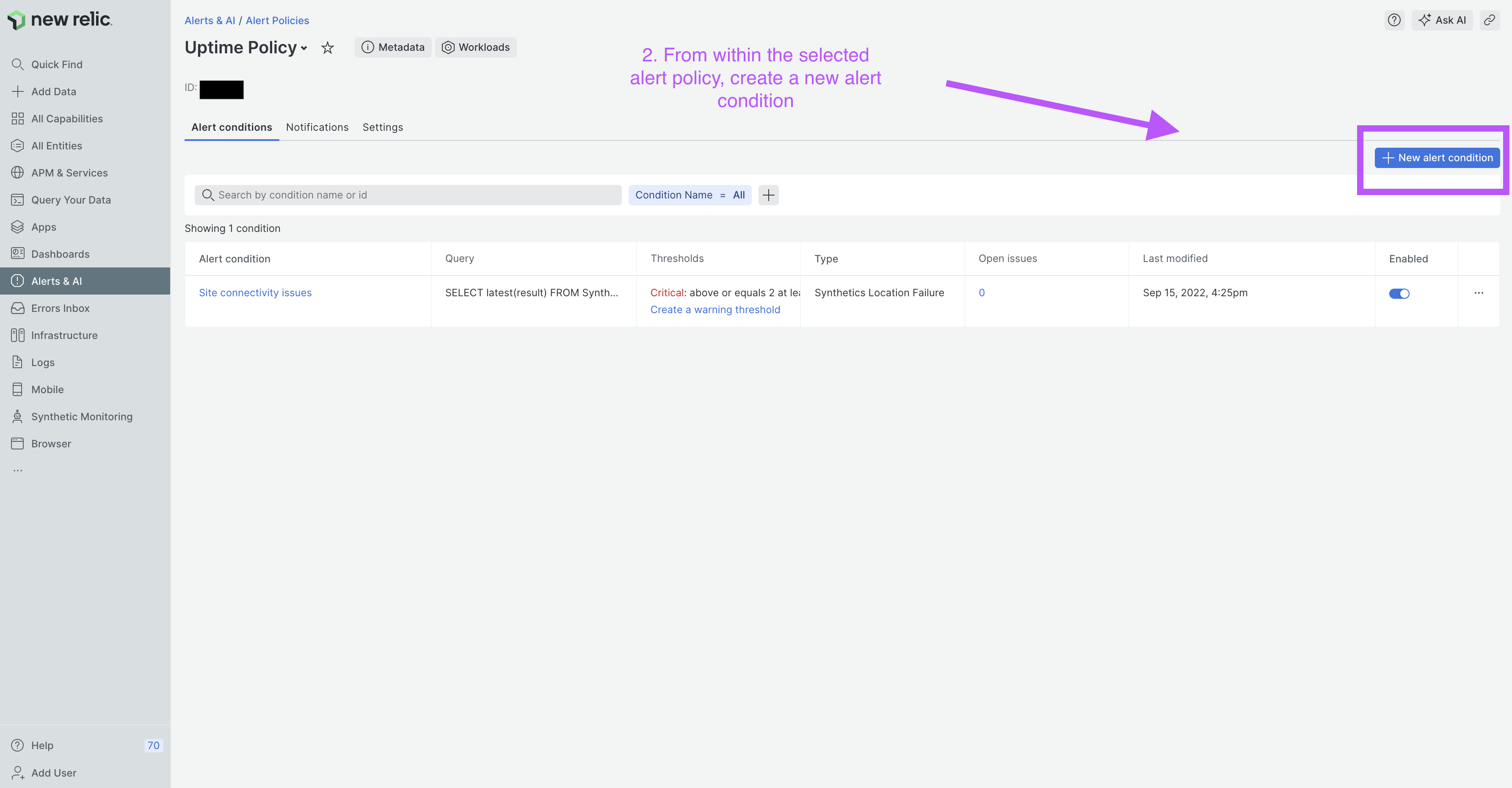How to create a multi-location synthetic monitor alert condition